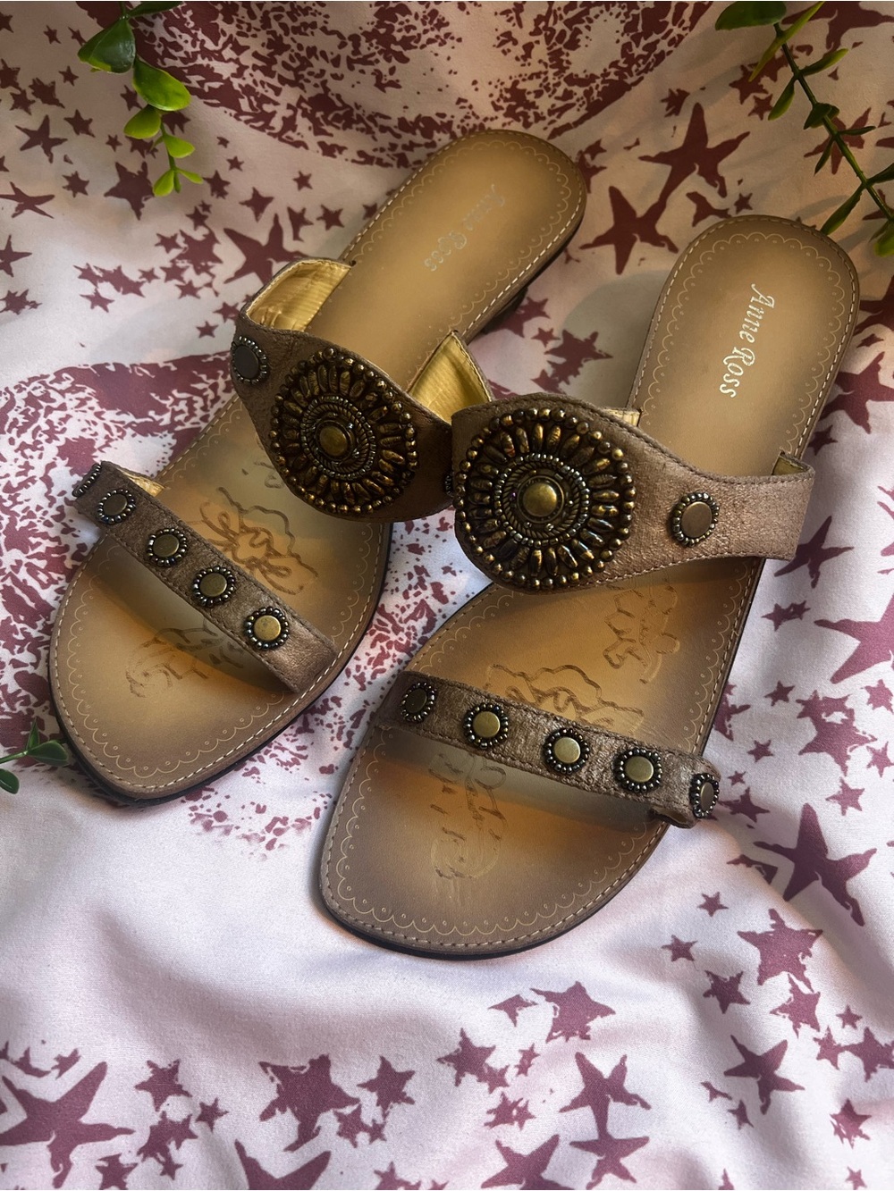 Bronze Embellished Slide Sandals - Bronze